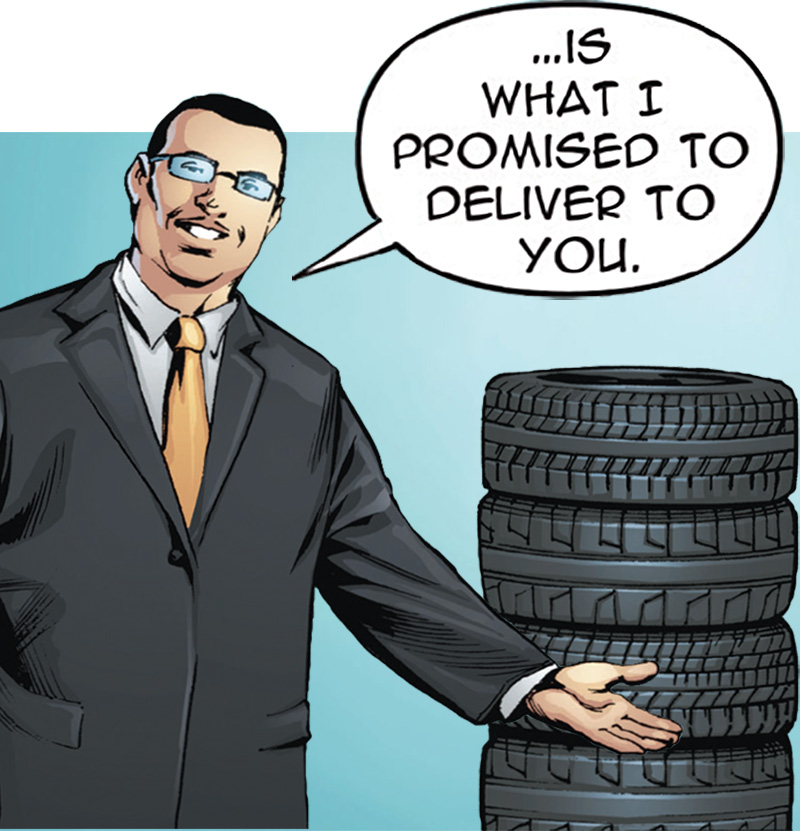 Mizutani presents the tires he promised.