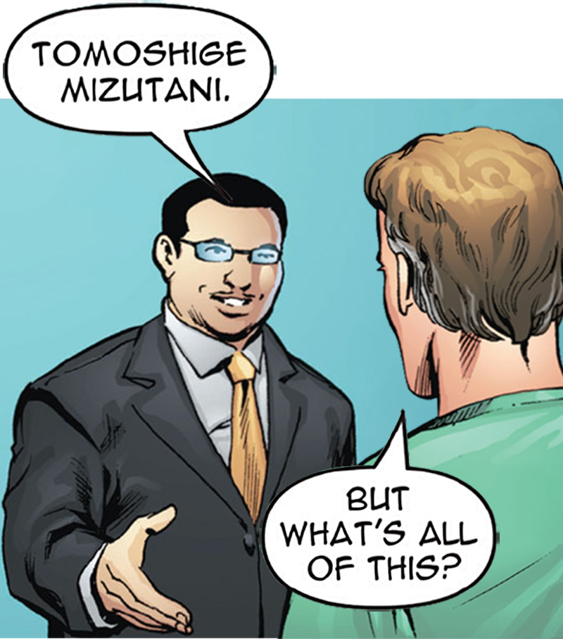 Mizutani shakes hands and introduces himself.
