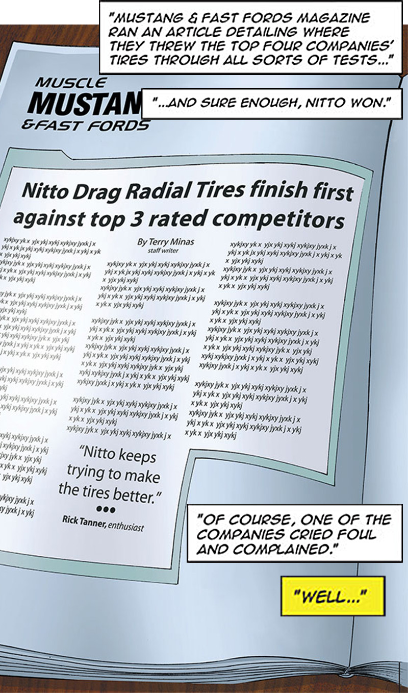 Magazine article says Nitto drag radials won test.