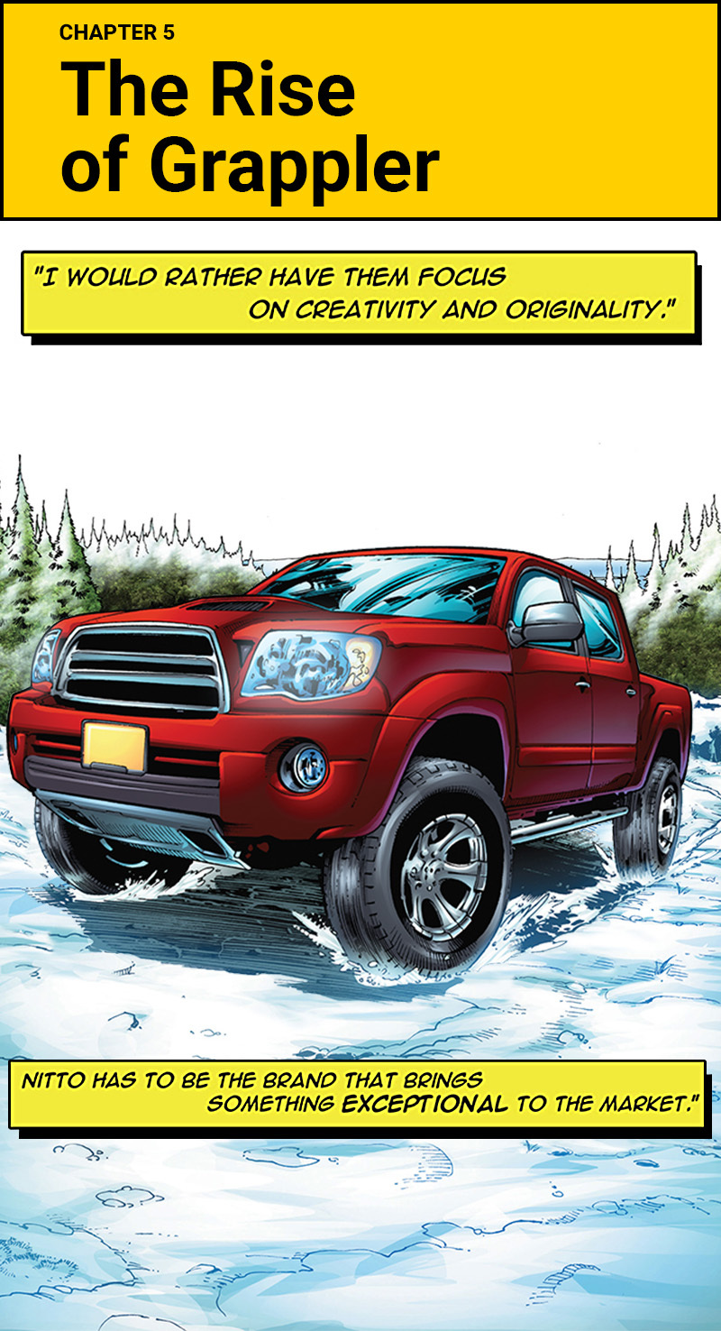 Chapter 5 title card The Rise of Grappler over a red truck in snow.